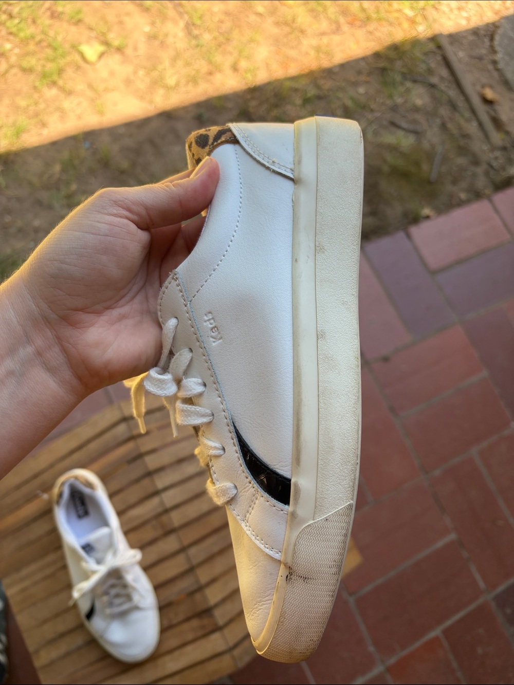 Keds White Leather Sneakers with Leopard Heel and Black Side Accent - Picture 2 of 9